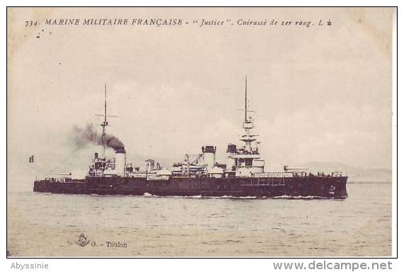 MARINE MILITAIRE FRANCAISE - "JUSTICE" Cuirassé De" 1er Rang - D8 - Warships