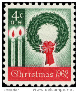1962 USA Wreathes And Candles Contemporary Christmas Stamp Sc#1205 Candle Light 1st US Christmas Stamp - Autres & Non Classés
