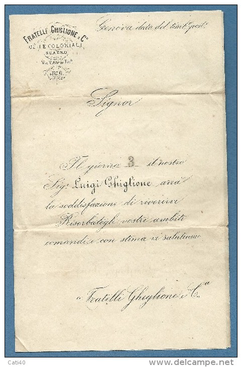 1876  GENOVA SUCC.FERR.  SU CENT.2  - VENDITA PELLAMI FRATELLI GHIGLIONE  SPLENDIDA LETTERA DI PASSAGGIO - Other & Unclassified