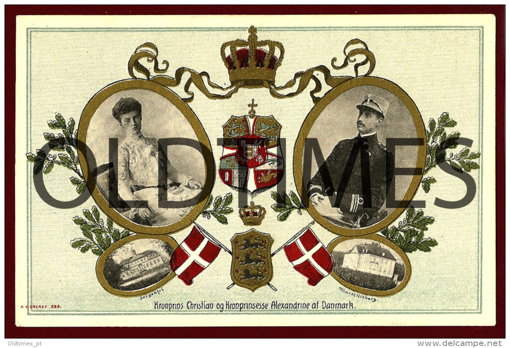 DENMARK - KRONPRINS CHRISTIAN OG KRONPRINSESSE ALEXANDRINE AF DANMARK - 1910 PC - Dinamarca