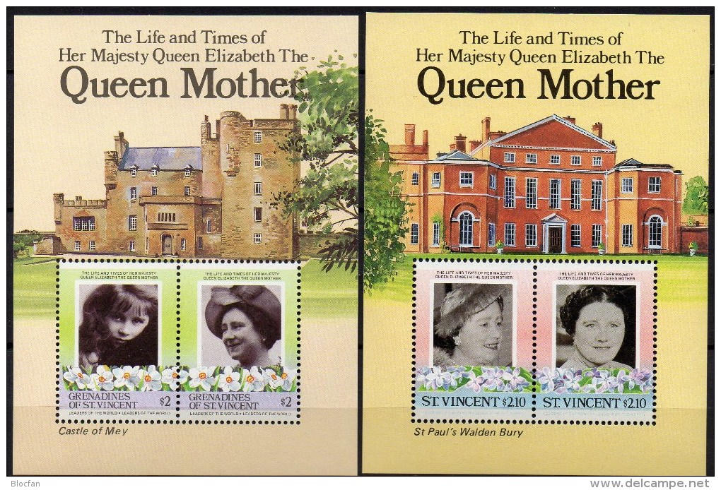 Mother Queen Elisabeth 1985 Vincent Block 19+Grenadinen Bl.12 ** 6€ Mädchen/85.Geburtstag Bloque Hojita Sheet Bf Caribic - St.Vincent (1979-...)