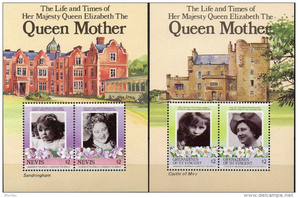 Mother Queen Elisabeth 1985 Nevis Block 5+Vincent Grenadinen Bl.12 ** 6€ Mädchen/85.Geburtstag Bloque M/s Sheets Caribic - St.Vincent & Grenadines