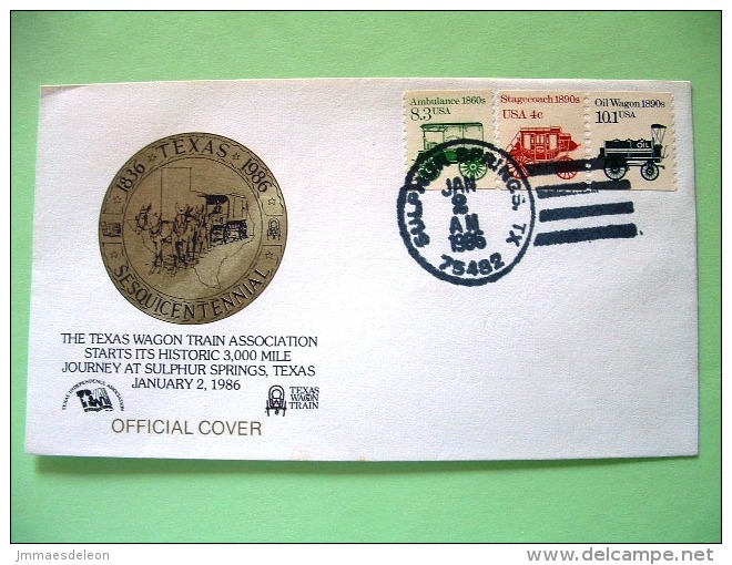 USA 1986 Special Cover Texas Wagon Train - Sulphur Springs Cancel - Ambulance - Oil Wagon - Stagecoach - Lettres & Documents