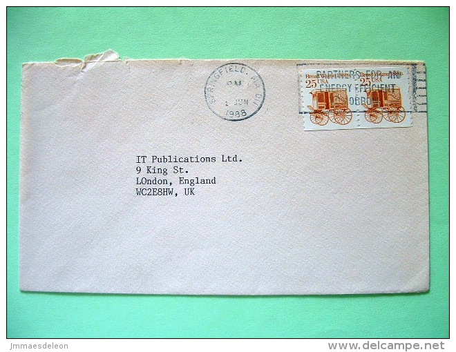 USA 1988 Cover Springfield To England - Bread Wagon - Lettres & Documents