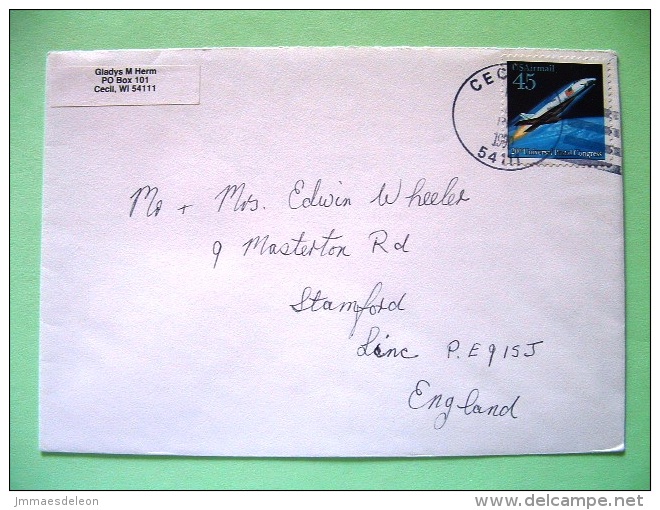 USA 1990 Cover Cecil To England - Postal Congress - Space Shuttle Plane - Lettres & Documents