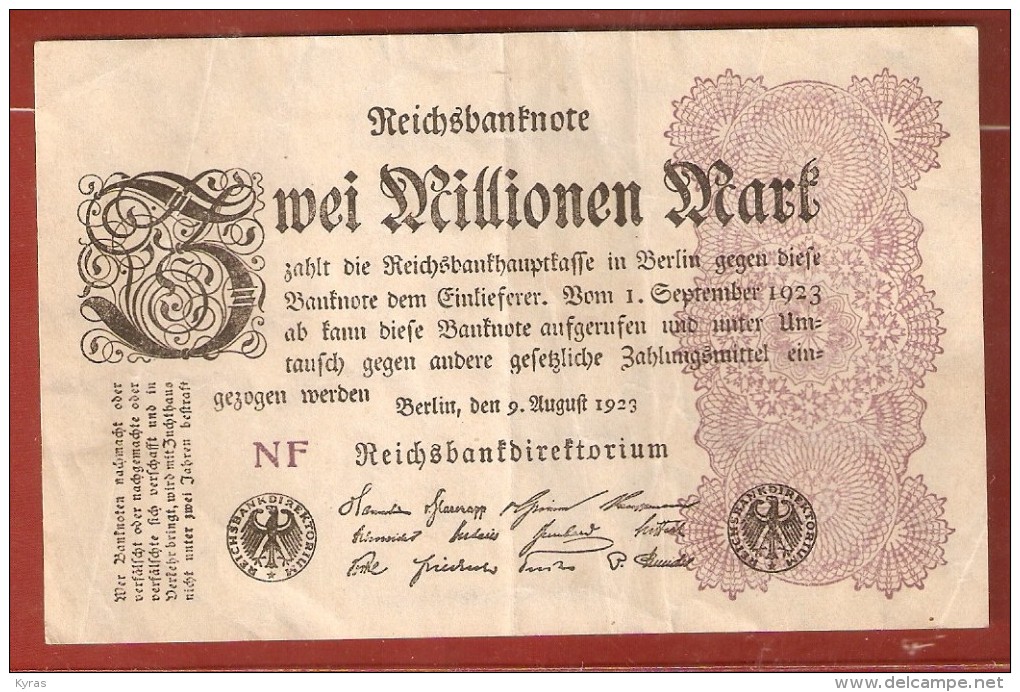 ALLEMAGNE . ZWEI  MILLIONEN MARK  9 August 1923 - 2 Millionen Mark