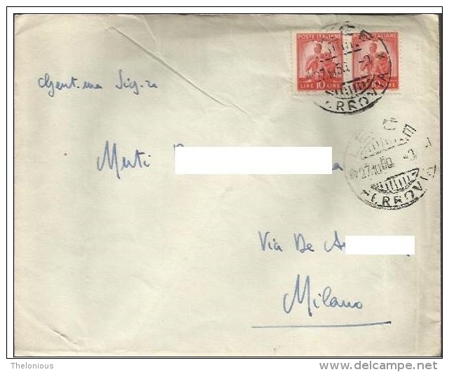 # 1950 Lettera Viaggiata: Spedita Da Lecce Il 27-10-50 Per Milano - 1946-60: Storia Postale