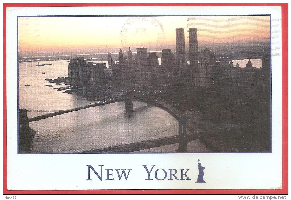 CARTOLINA VG STATI UNITI - NEW YORK - Panorama Al Tramonto - 10 X 15 - ANNULLO NEW YORK 1990 - Multi-vues, Vues Panoramiques