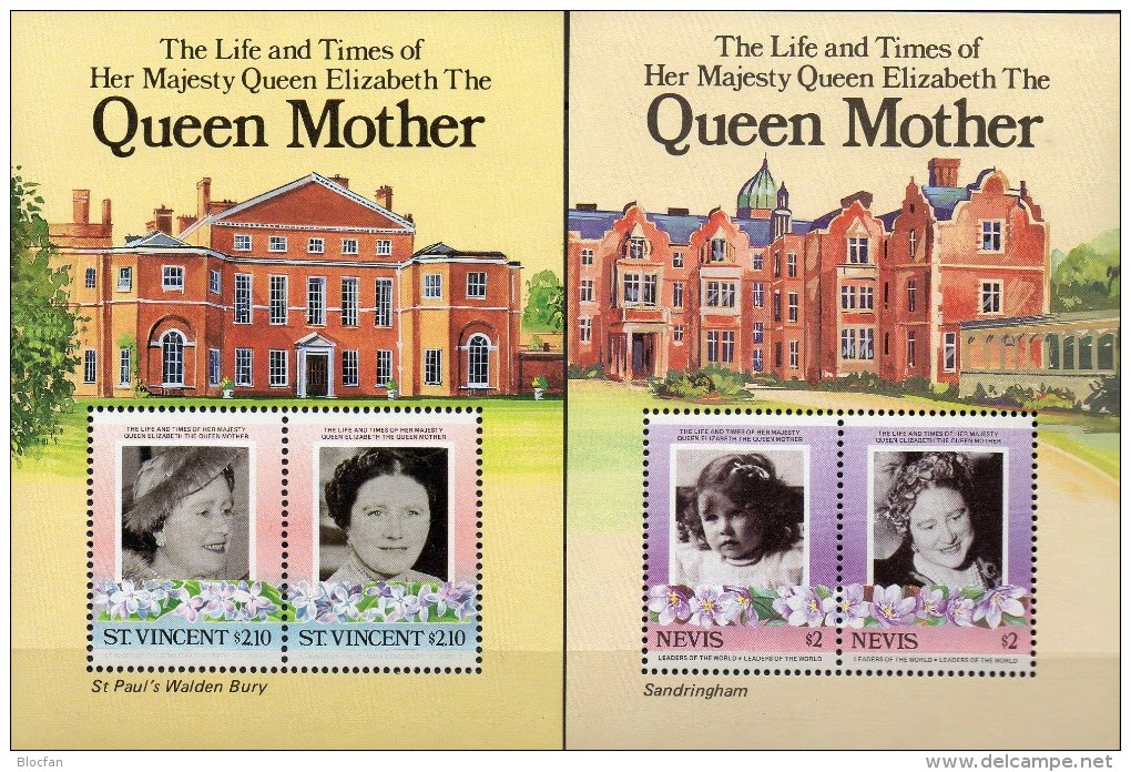 UK Mother Queen 1985 Vincent Block 19+Grenadinen Nevis Bl.5 ** 5€ Mädchen/85.Geburtstag Bloque Hojitas Sheets Bf Caribic - St.Vincent (1979-...)