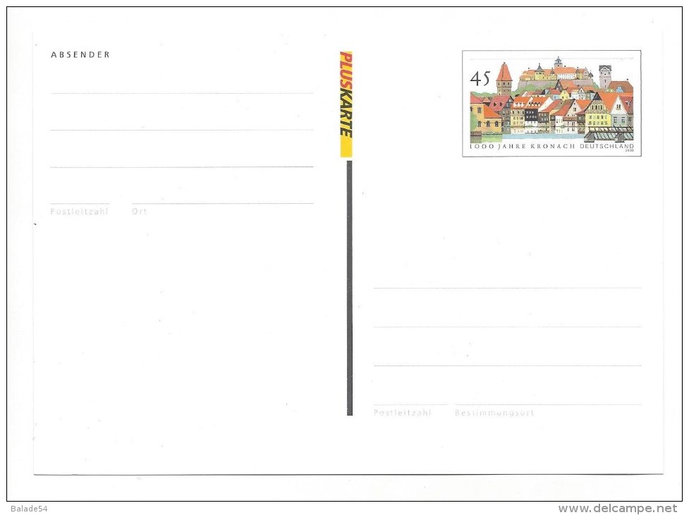 Carte "entier Postal" ALLEMAGNE  - 1000 Jahre Kronach Deuschland - Cartoline - Nuovi