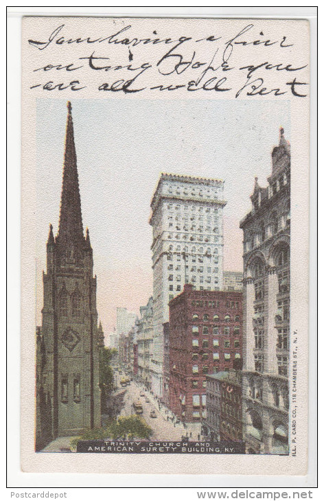 Trinity Church American Surety Building New York City 1906 Postcard - Kerken