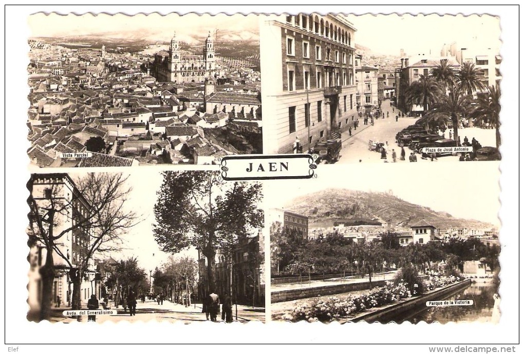 JAEN, Andalucia, Espana: Vista Parcial,Plaza De Jose Antonio,Avda Del Generalissimo ,Parque De La Victoria,1957, TB - Jaén