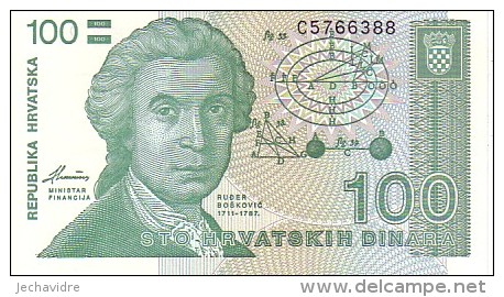 CROATIE  100 Dinara  Emission De 1991   Pick 20 A        ***** BILLET  NEUF ***** - Croatia