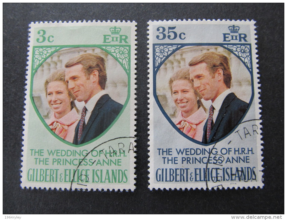 GILBERT & ELLICE ISLANDS -1973 Princess Anne - Scott 216/217, SG 221/222 Mi & Yv 211/212 - Gilbert & Ellice Islands (...-1979)