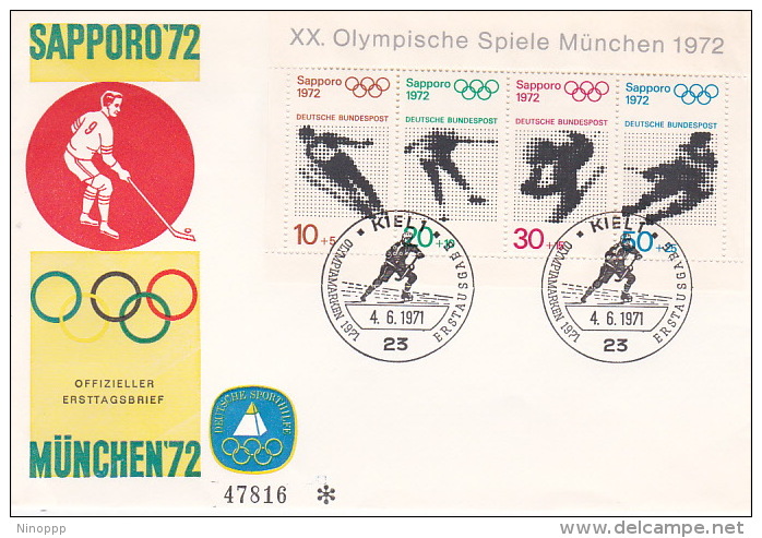 Germany 1972 Sapporo Winter Olympic Games Mini Sheet, Ice Hokey, FDC - Winter 1972: Sapporo