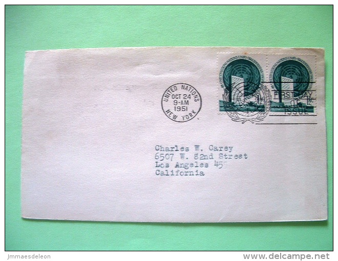 United Nations - New York 1951 FDC Cover To Los Angeles - UN Building - Scott # 2 - Cartas & Documentos