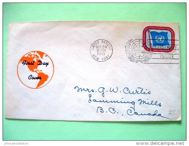 United Nations - New York 1951 FDC Cover To Canada - UN Flag - Scott # 4 - Cartas & Documentos