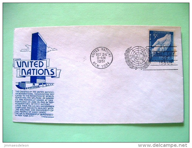 United Nations - New York 1951 FDC Cover - Hands - Children Fund - Scott # 5 - Cartas & Documentos