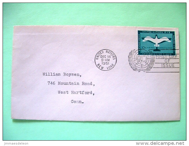 United Nations - New York 1951 FDC Cover - Air Mail Bird Plane - Scott # C2 - Cartas & Documentos