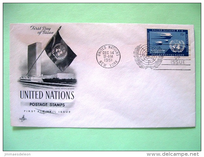 United Nations - New York 1951 FDC Cover - Air Mail Birds Emblem - Scott # C3 - Cartas & Documentos