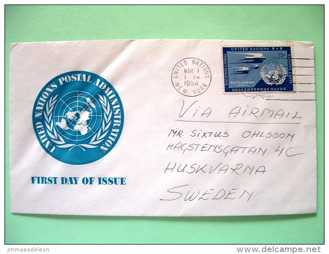 United Nations - New York 1954 Cover To Sweden - Air Mail Birds Emblem - Cartas & Documentos