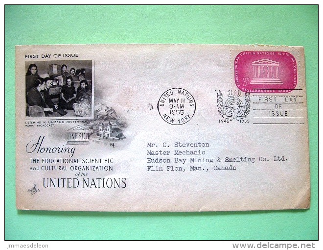 United Nations - New York 1955 FDC Cover To Canada - UNESCO - Radio Education Program - Cartas & Documentos