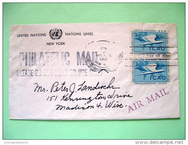 United Nations - New York 1955 Cover To Madison - ICAO - Wing - Int. Civil Aviation Org. - OACI - Cartas & Documentos