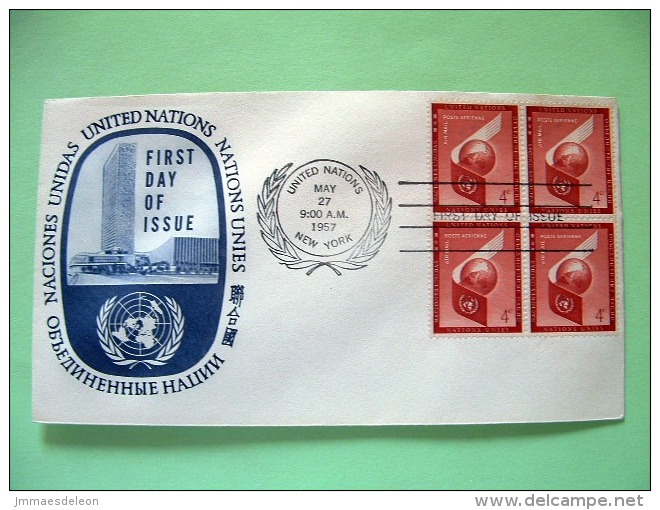 United Nations - New York 1957 FDC Cover - Air Mail Scott C5 - UN Building - Cartas & Documentos