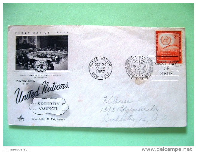 United Nations - New York 1957 FDC Cover - Security Council - Emblem And Globe - Cartas & Documentos