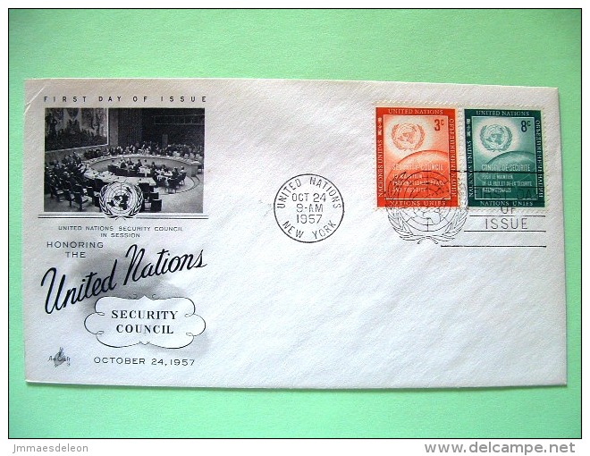 United Nations - New York 1957 FDC Cover - Security Council - Emblem And Globe - Cartas & Documentos