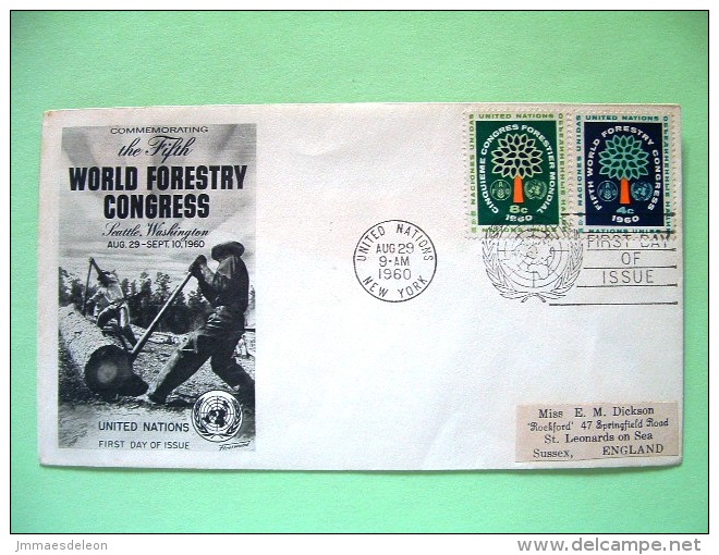 United Nations - New York 1960 FDC Cover To England - FAO - World Forestry Congress - Tree - Timber Industry - Storia Postale