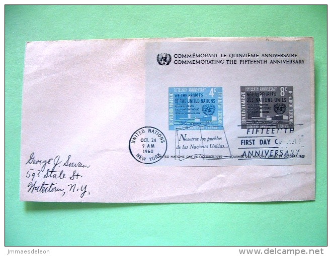 United Nations - New York 1960 FDC Cover To New York - UN Charter - Book - UN Building - Souvenir Sheet - Storia Postale