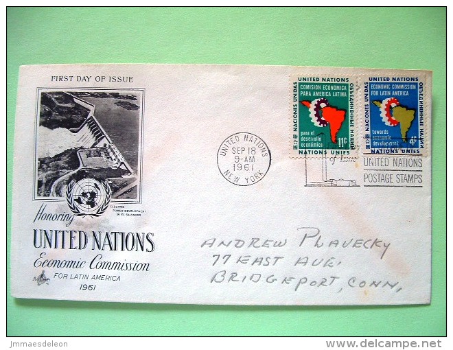 United Nations - New York 1961 FDC Cover - Cogwheel And Map - Economic Comission For Latin America - Hydroelectricity... - Storia Postale