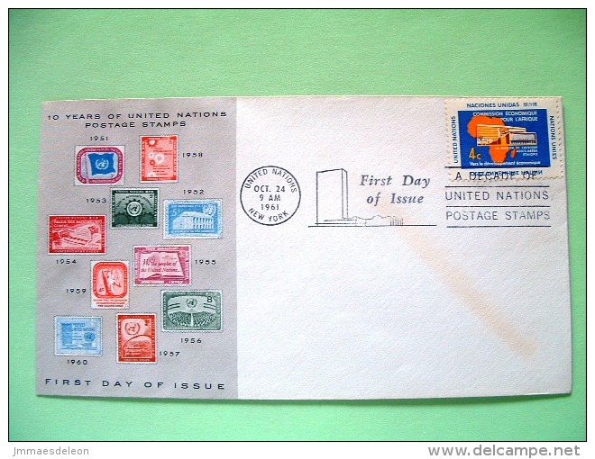 United Nations - New York 1961 FDC Cover - Addis Ababa Building And Map - Economic Comission For Africa - Stamps In I... - Storia Postale