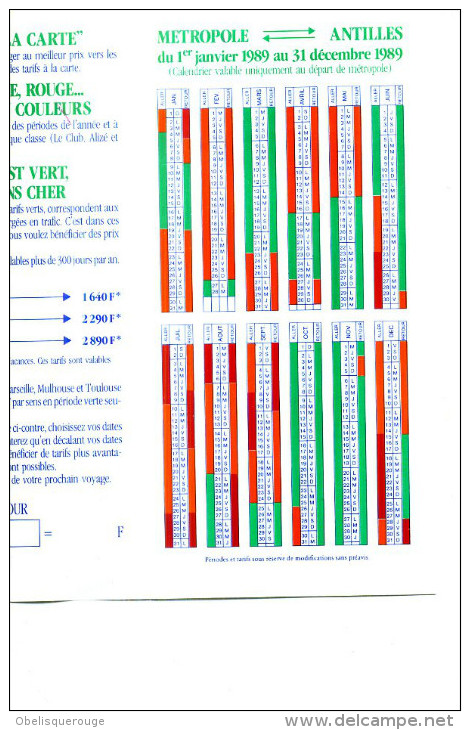 ANTILLES MARTINIQUE GUADELOUPE HORAIRES AIR FRANCE 1989 - Monde