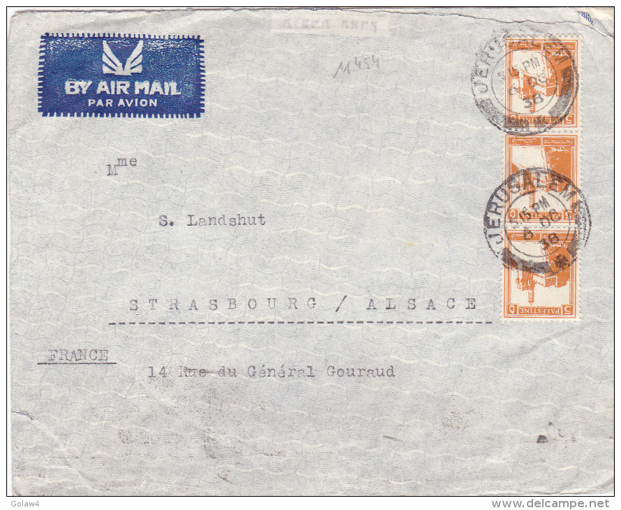 11454# PALESTINE LETTRE PAR AVION BY AIR MAIL Obl JERUSALEM 1938 TALPIOTH STRASBOURG BAS RHIN - Palestine