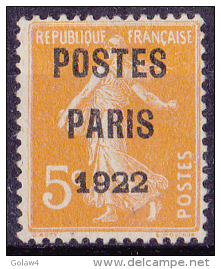 11455# PREOBLITERE Y&T N° 30 Neuf Sans Gomme POSTES PARIS 1922 Cote 20 Euros - 1893-1947