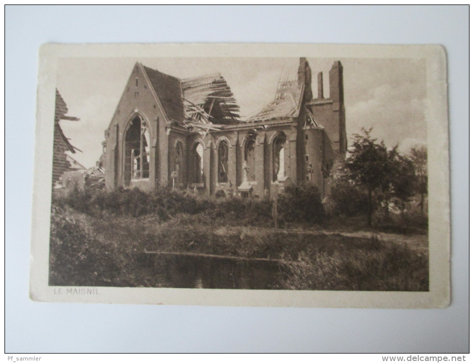 AK / Bildpostkarte 1. WK Le Maisnil Zerstörte Kirche / Bombenangriff Photogr. Von Kanonier Eichner - Eglises Et Cathédrales