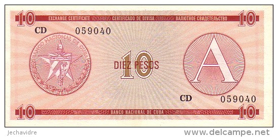 CUBA   10 Pesos Exchange Certificat  Serie A Emission De 1985  Pick FX4     ***** BILLET  NEUF ***** - Cuba