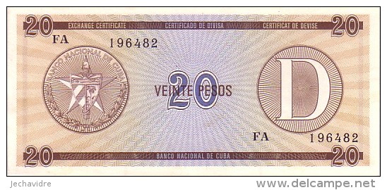 CUBA  20 Pesos Exchange Certificat  Serie D Emission De 2000  Pick FX36     ***** BILLET  NEUF ***** - Cuba