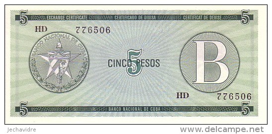 CUBA  5 Pesos Exchange Certificat  Serie B Emission De 1985  Pick FX7     ***** BILLET  NEUF ***** - Cuba