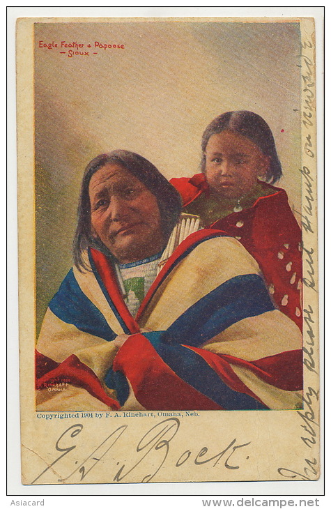 Indians Eagle Feather And Papoose Sioux 1904 A. Rinehart Omaha P. Used 1907 To Cuba - Autres & Non Classés