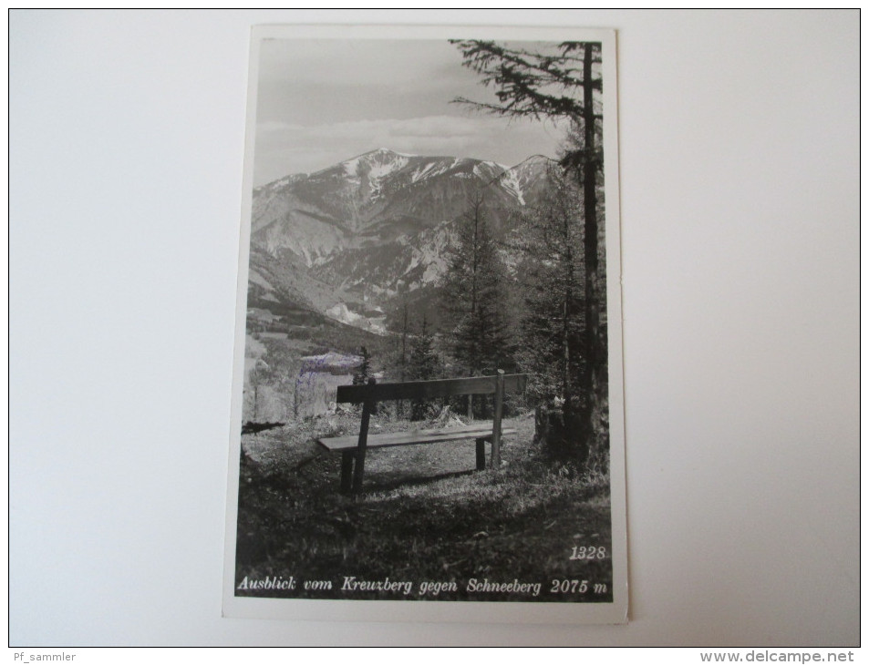 AK / Fotokarte 1936 Ausblick Vom Kreuzberg Gegen Schneeberg 2075m Stempel Vom Hotel! Franz Schneidhofer - Neunkirchen