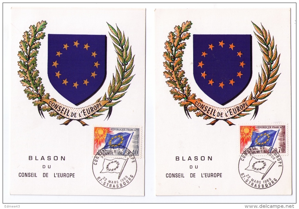 Lot De 2 Cartes Philatéliques Premier Jour, Conseil De L'Europe, Strasbourg, 1969 Et 1971 - European Community