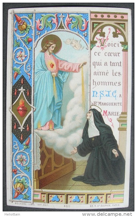 IMAGE PIEUSE Chromo FinXIXème : SACRE COEUR DE JESUS Promesses à La Bse MARGUERITE-MARIE / HOLY CARD / SANTINO - Santini