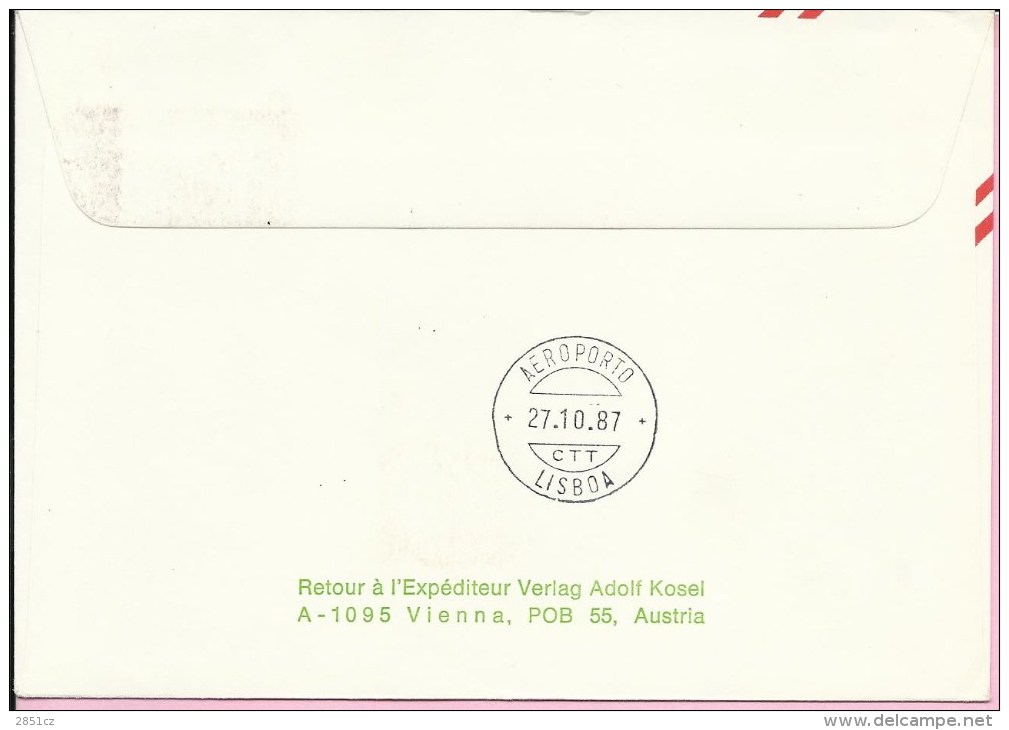 First Flight - Wien / Munchen / Lisboa, 27.10.1987., Austria / UNO, Cover - Primeros Vuelos