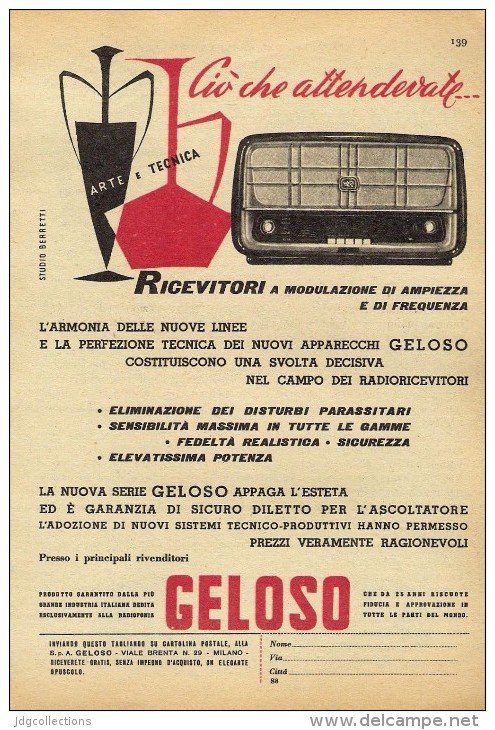 # RADIO TRANSISTORS GELOSO ITALY 1950s Advert Pubblicità Publicitè Reklame Publicidad Radio TV Music Receiver - Littérature & Schémas