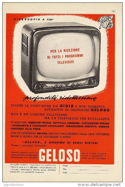 # TV TELEVISION GELOSO ITALY 1950s Advert Pubblicità Publicitè Reklame Publicidad Radio TV Televisione - Literatuur & Schema's