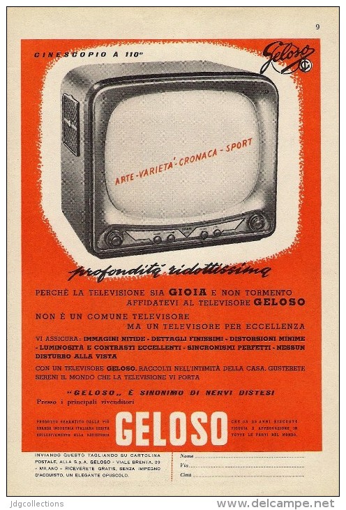 # TV TELEVISION GELOSO ITALY 1950s Advert Pubblicità Publicitè Reklame Publicidad Radio TV Televisione - Littérature & Schémas