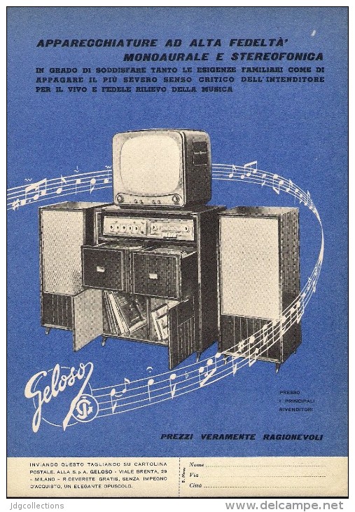 # RADIO TV AMPLIFIERS GELOSO ITALY 1950s Advert Pubblicità Publicitè Reklame Publicidad Radio TV Vesrtarker Televisione - Literatuur & Schema's